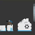Various White Electronic Appliances Arranged With Decorative Clouds And Small Figurine